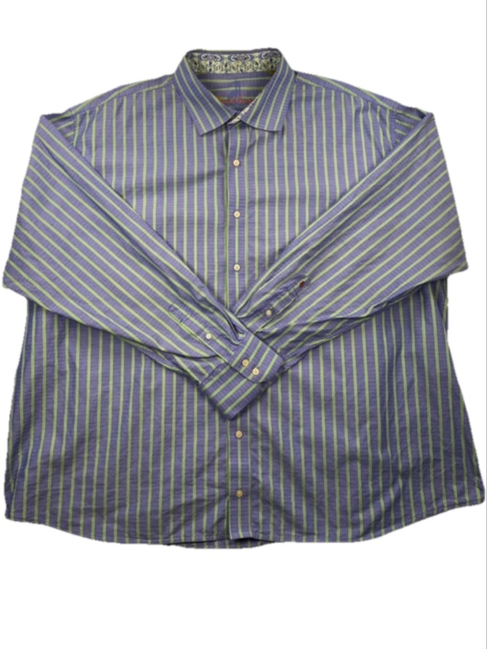 Robert Graham Men's Blue and Green Striped Button Up Shirt Size 3XLB